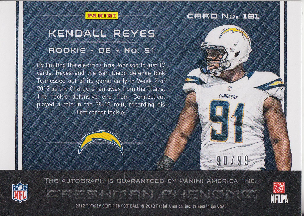 2012 Totally Certified Blue #181 Kendall Reyes AU/99 back image