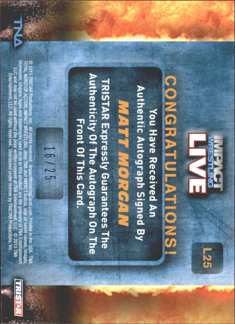 2013 TRISTAR TNA Impact Live Autographs Blue #L25 Matt Morgan back image
