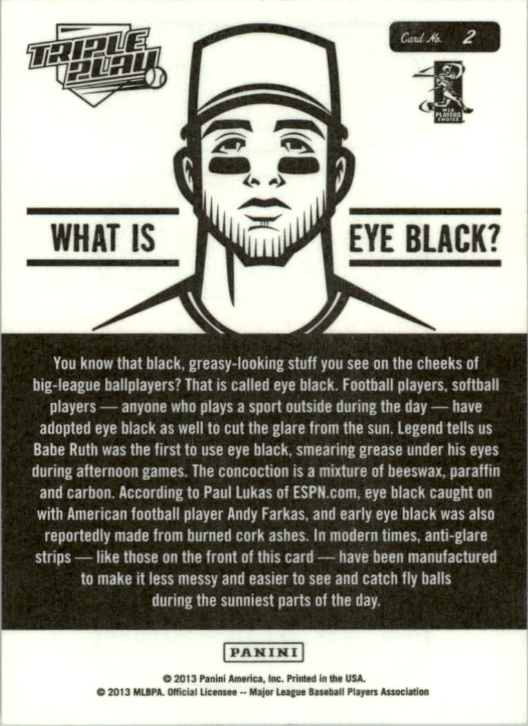 2013 Triple Play Eye Black #2 Mike Trout back image