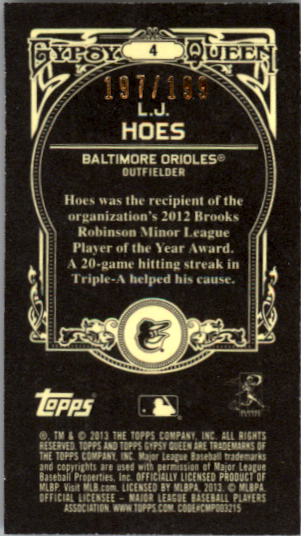 2013 Topps Gypsy Queen Mini Black #4 L.J. Hoes back image