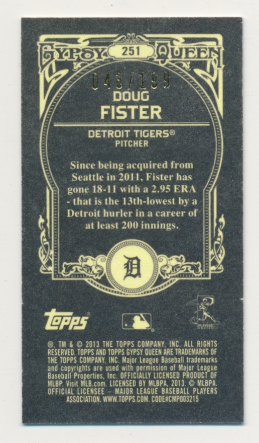 2013 Topps Gypsy Queen Mini Black #251 Doug Fister back image