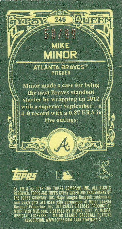 2013 Topps Gypsy Queen Mini Green #246 Mike Minor back image