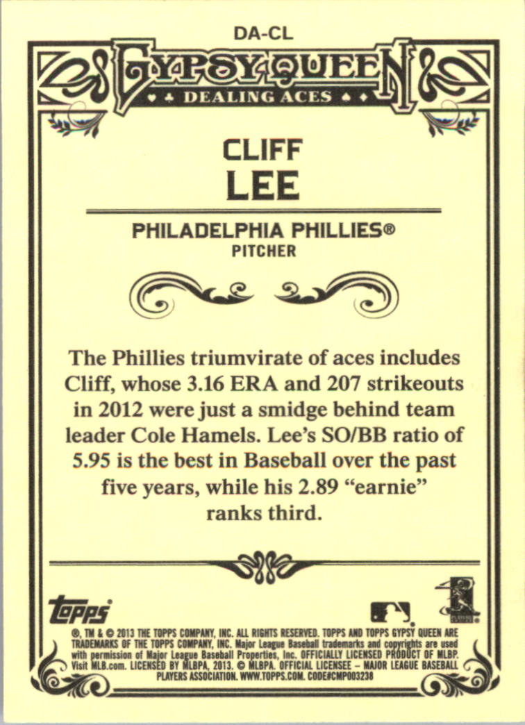 2013 Topps Gypsy Queen Dealing Aces #CL Cliff Lee back image