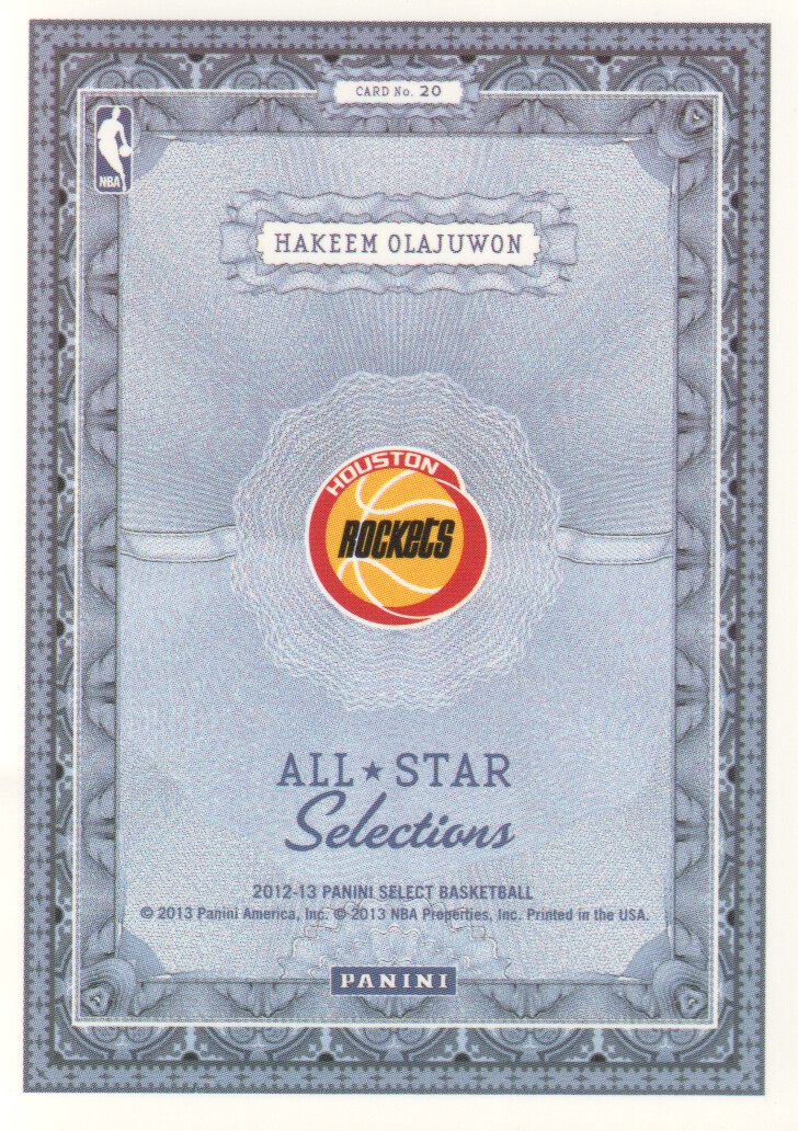 2012-13 Select All-Star Selections #20 Hakeem Olajuwon back image
