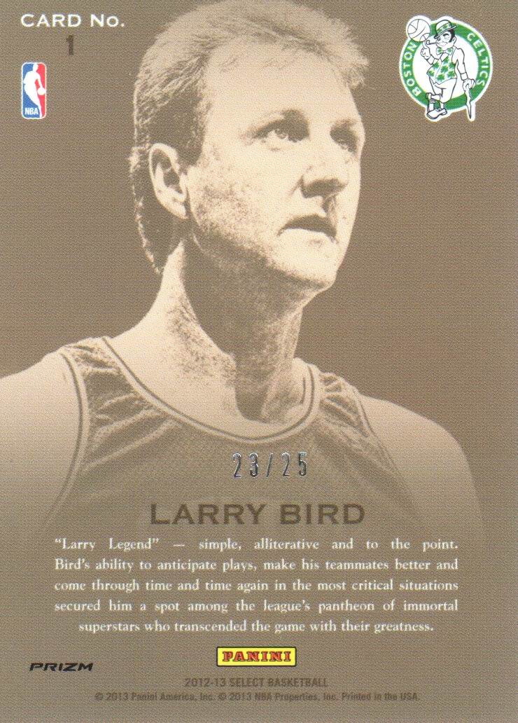 2012-13 Select Hall Selections Prizms #1 Larry Bird back image