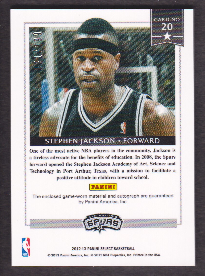 2012-13 Select Select Stars Jersey Autographs #20 Stephen Jackson/199 back image