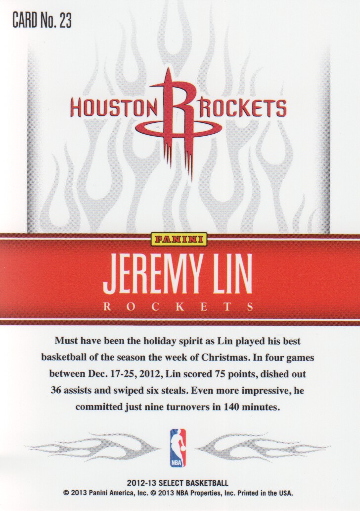 2012-13 Select White Hot Stars #23 Jeremy Lin back image