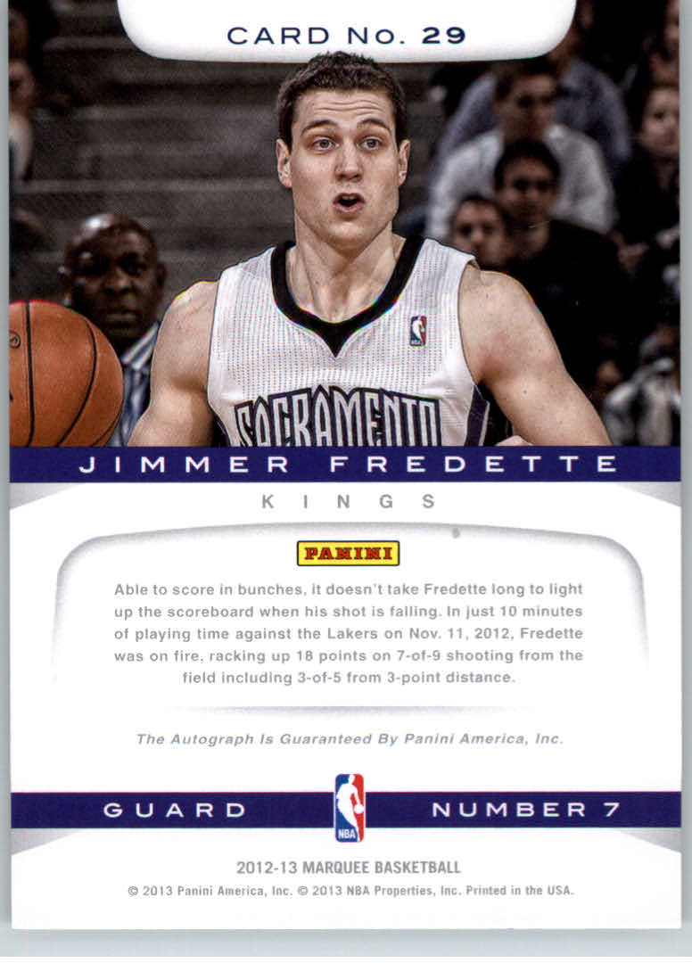 2012-13 Panini Marquee Rookie Signatures #29 Jimmer Fredette back image