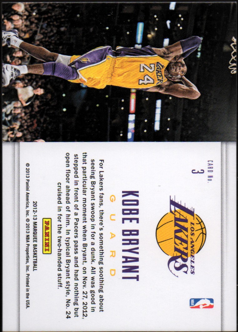 2012-13 Panini Marquee Slam Dunk Legends #3 Kobe Bryant back image