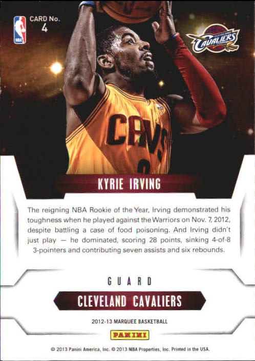 2012-13 Panini Marquee Stars of the Night #4 Kyrie Irving back image