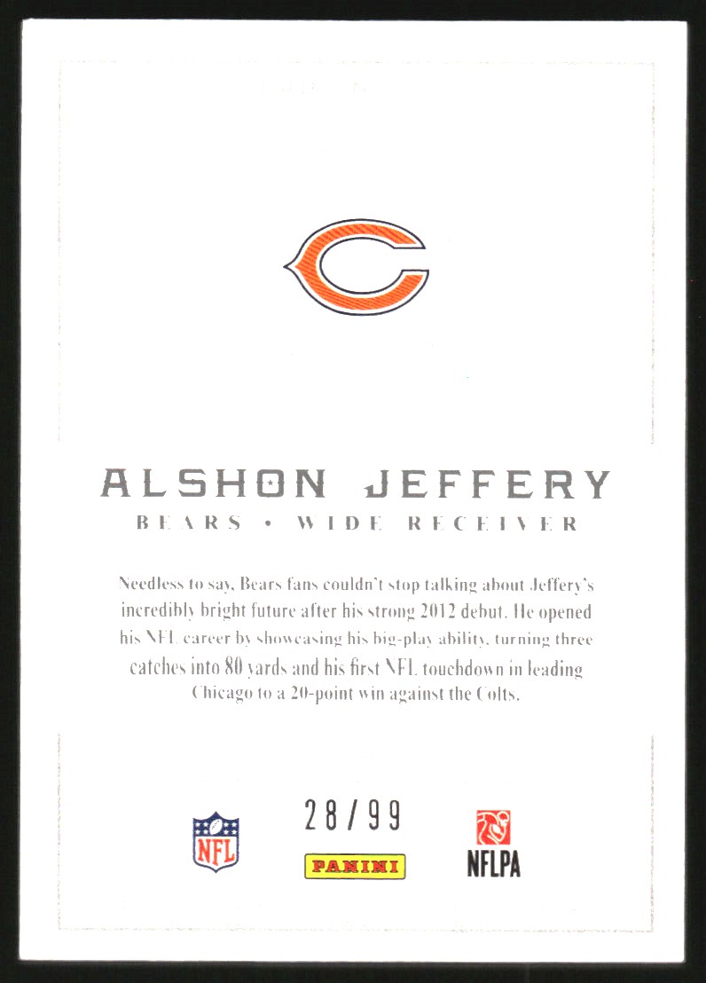 2012 Panini National Treasures #335 Alshon Jeffery JSY AU RC