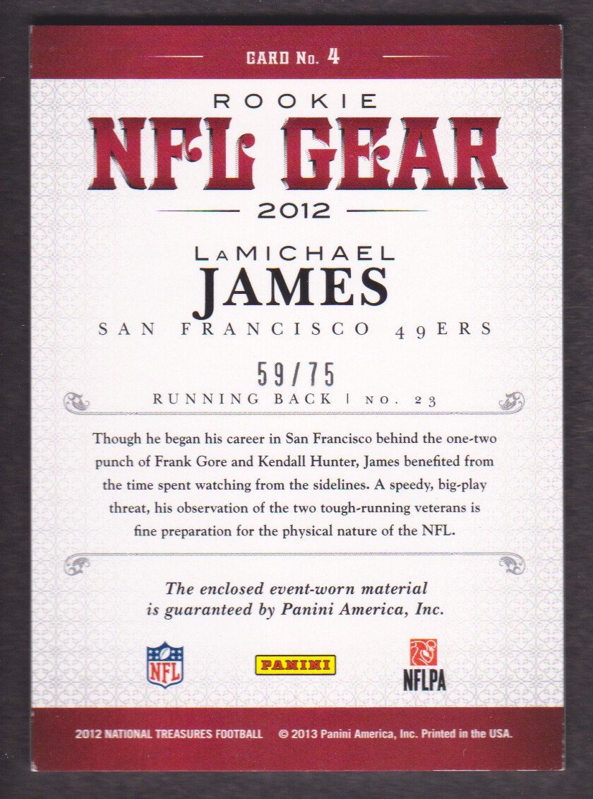 2012 Panini National Treasures NFL Gear Combos #4 LaMichael James back image
