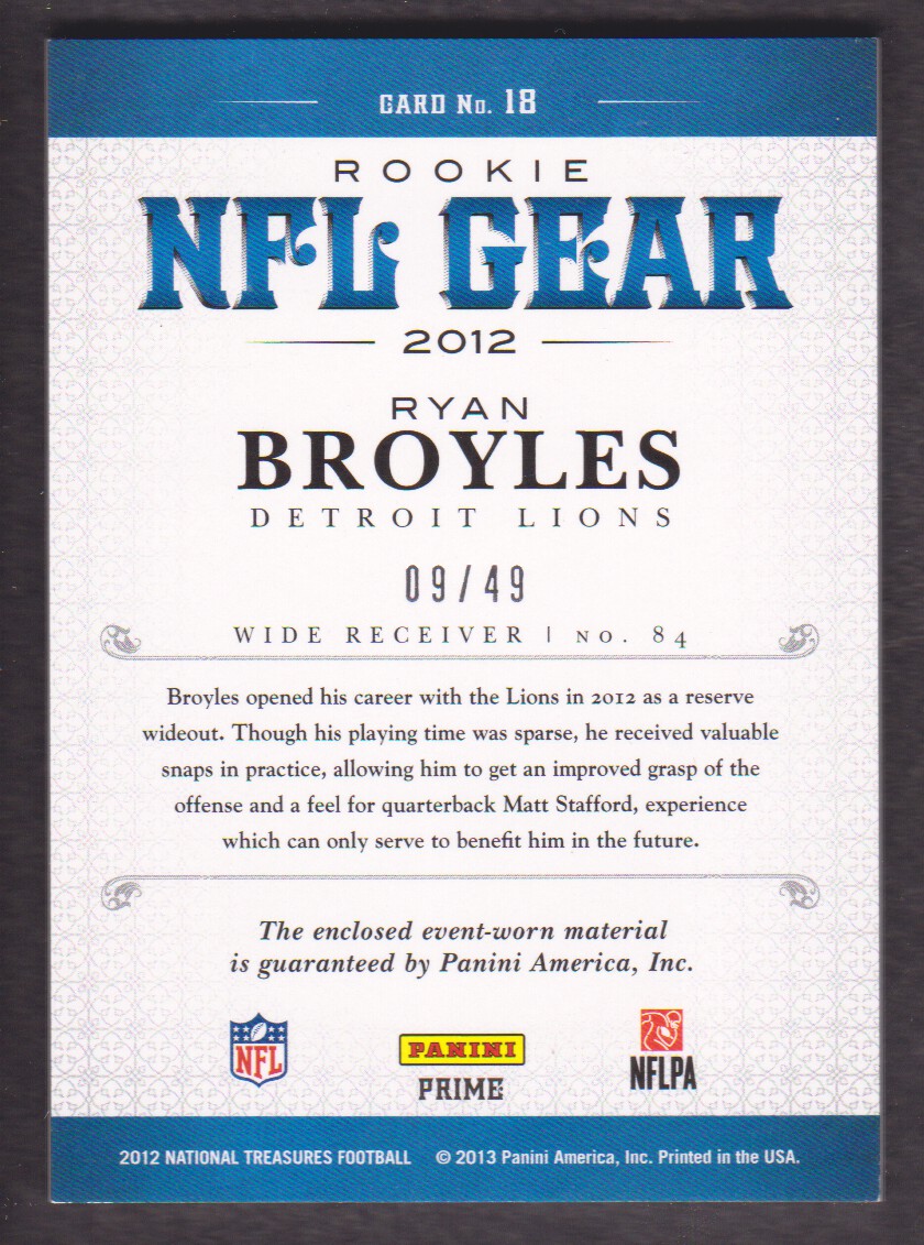 2012 Panini National Treasures NFL Gear Combos Prime #18 Ryan Broyles back image