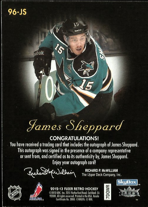2012-13 Fleer Retro Autographics 1996-97 #96JS James Sheppard E back image