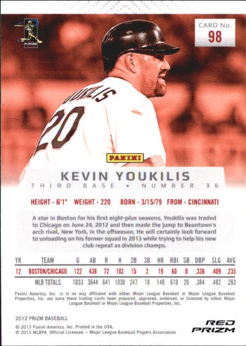 2012 Panini Prizm Prizms Red #98 Kevin Youkilis
