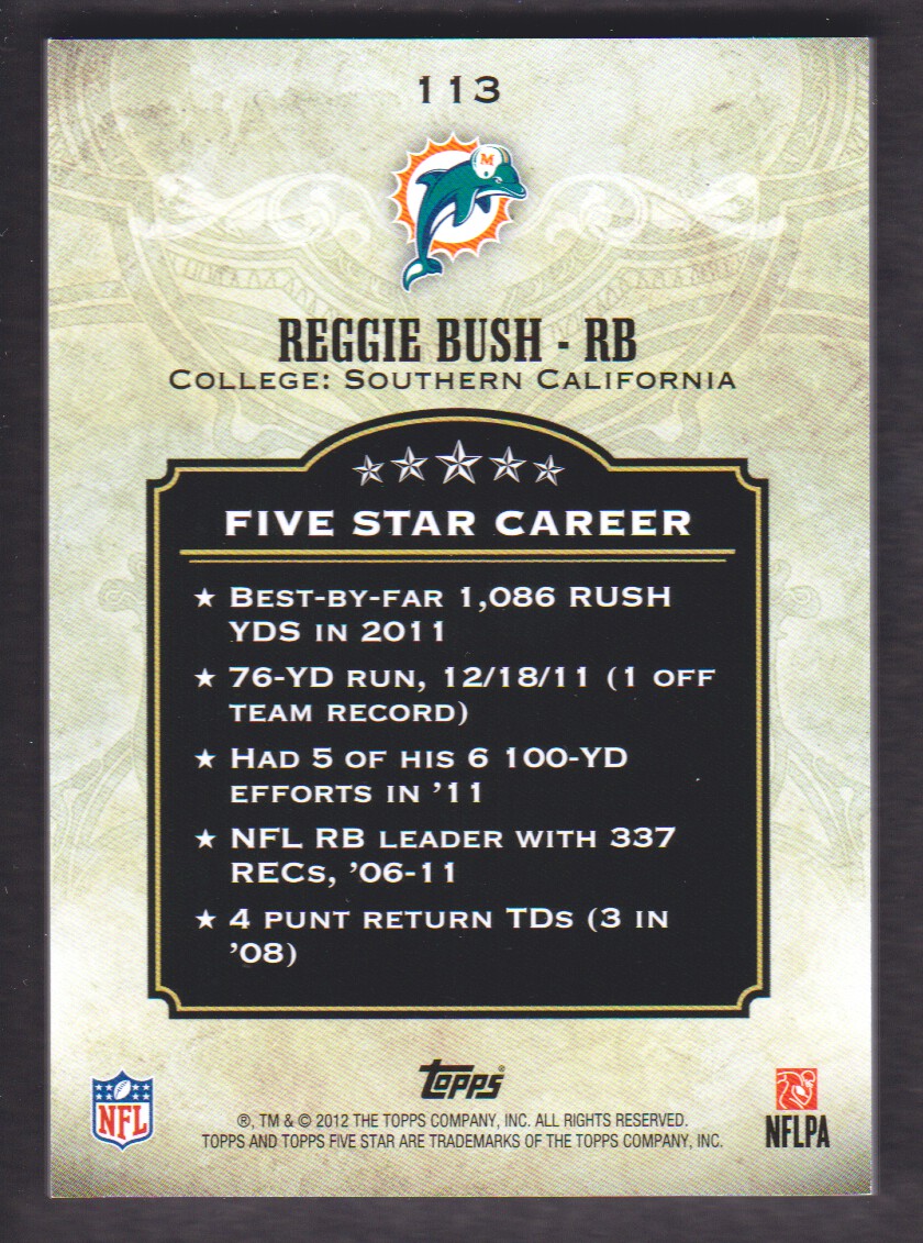 2012 Topps Five Star #113 Reggie Bush back image