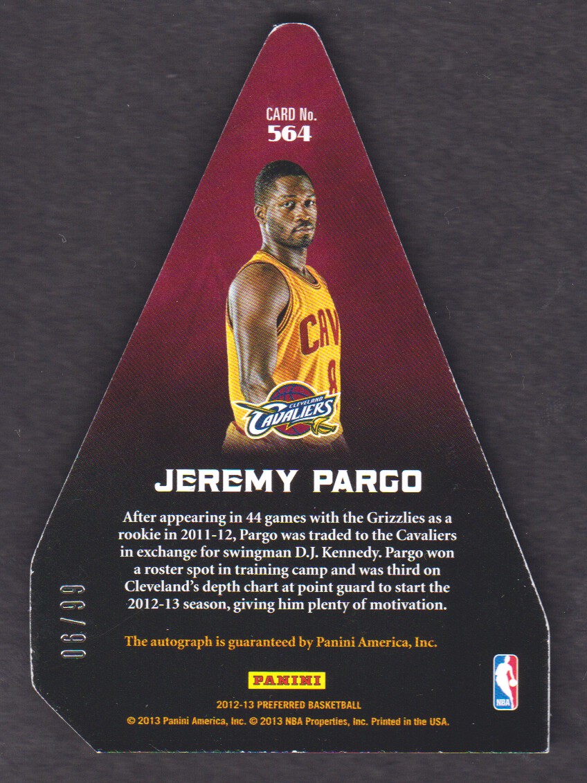 2012-13 Panini Preferred #564 Jeremy Pargo PC AU/99 back image
