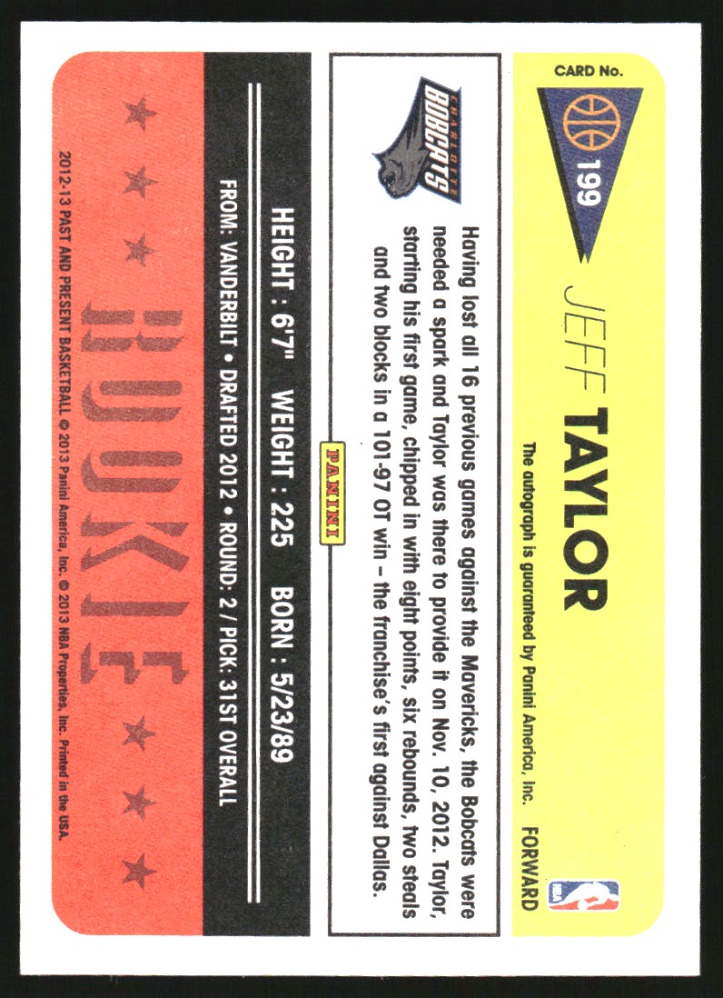 2012-13 Panini Past and Present Signatures #199 Jeff Taylor