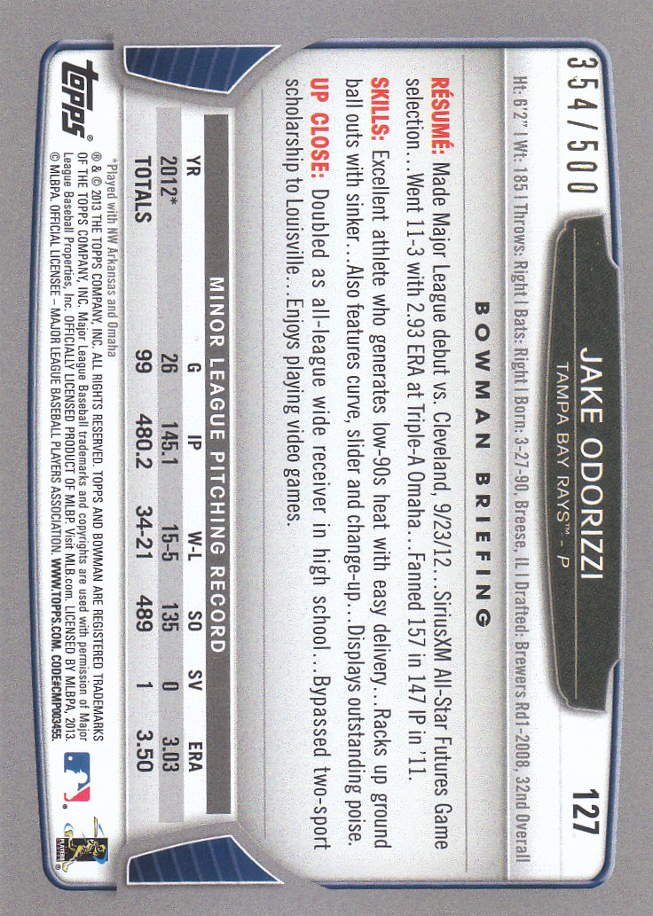 Tarjetas paralelas 2013 Bowman Baseball "Main Set naranja y azul" - Imagen 13 de 19