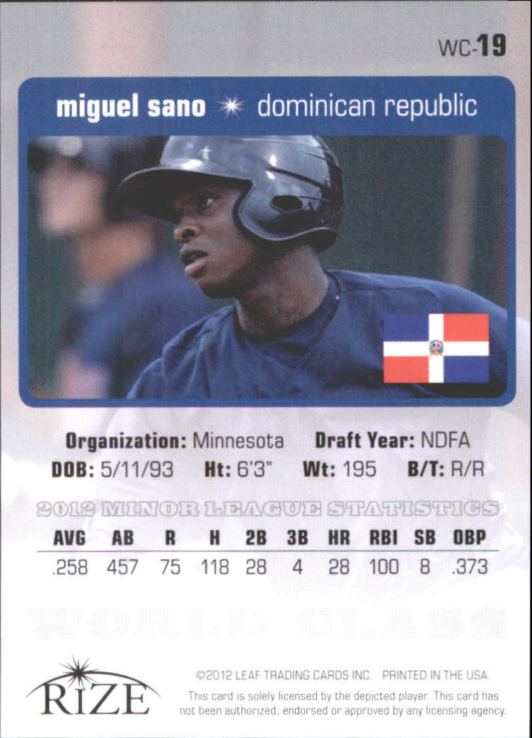 2012 Rize Draft World Class #WC19 Miguel Sano back image