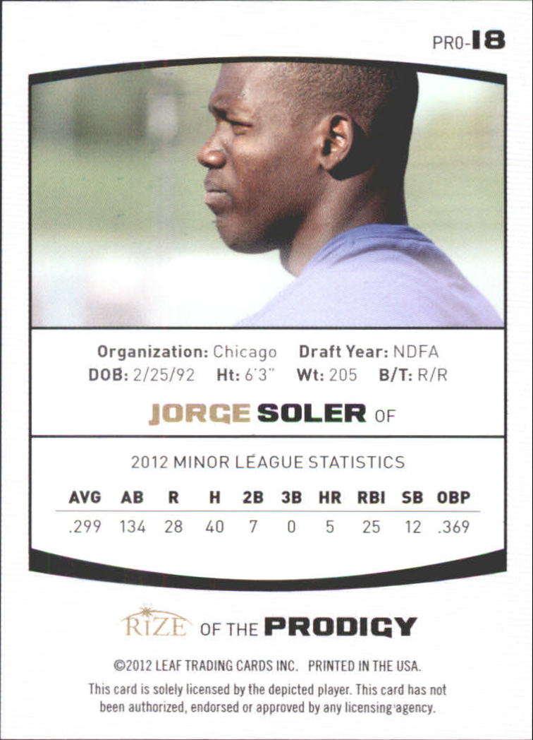 2012 Rize Draft Prodigy #P18 Jorge Soler back image