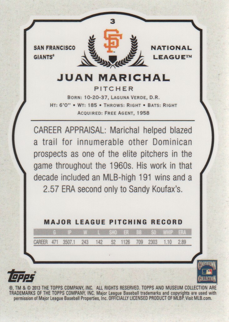 2013 Topps Museum Collection #3 Juan Marichal back image