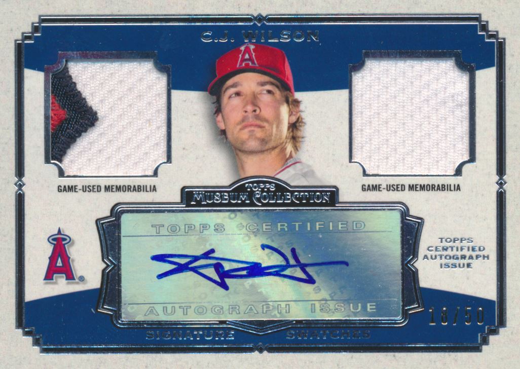 2013 Topps Museum Collection Signature Swatches Dual Relic Autographs #CW C.J. Wilson/50