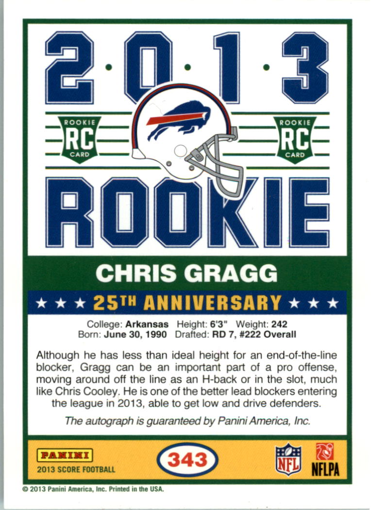 2013 Score Rookie Signatures #343 Chris Gragg back image