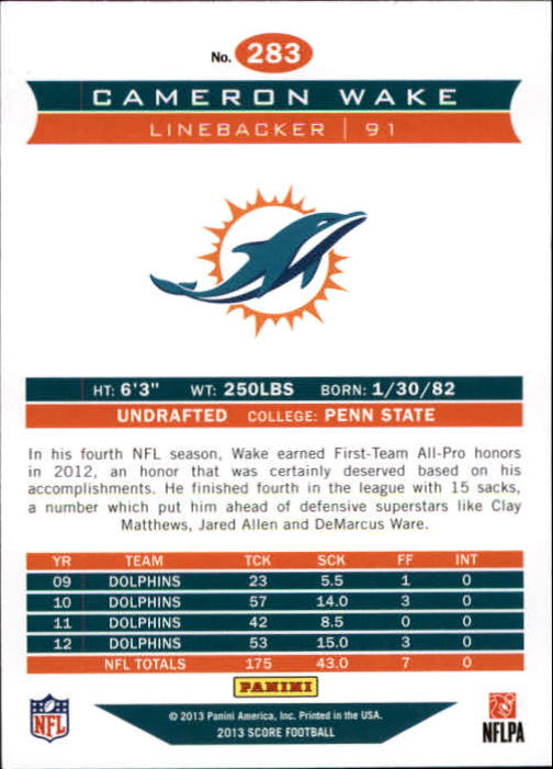 2013 Score Showcase #283 Cameron Wake F back image
