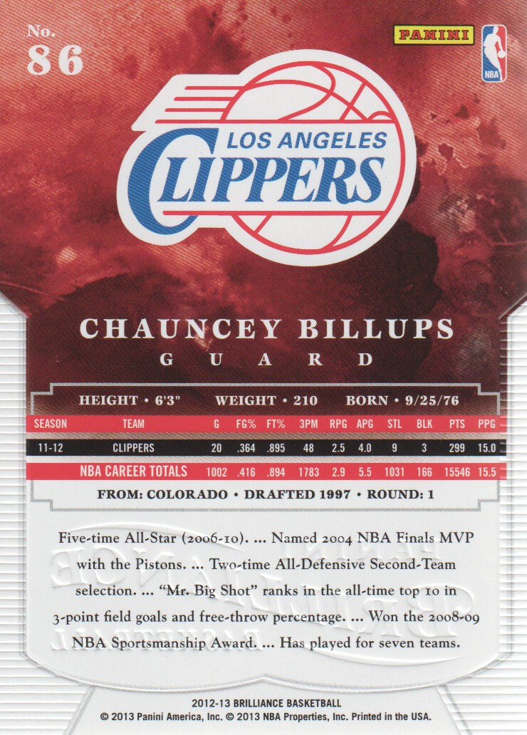2012-13 Panini Brilliance #86 Chauncey Billups back image
