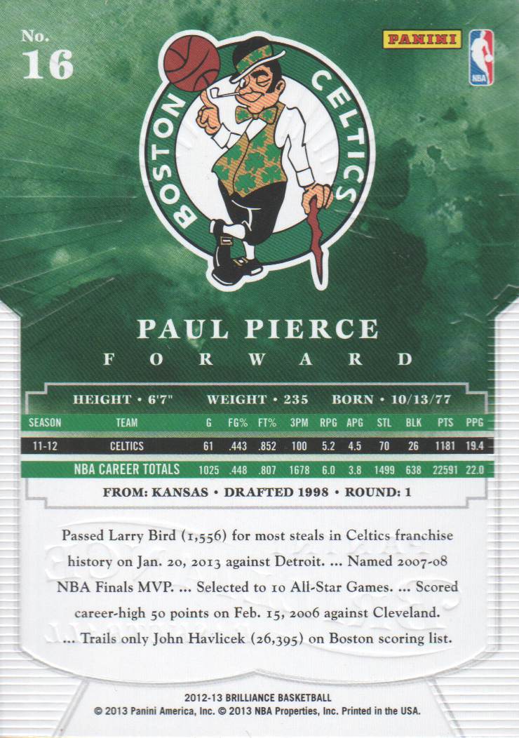 2012-13 Panini Brilliance Starburst #16 Paul Pierce back image