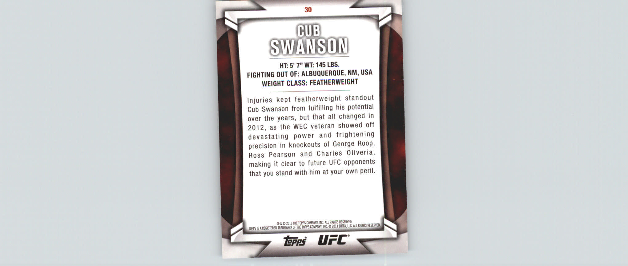 2013 Topps UFC Knockout Gold #30 Cub Swanson back image