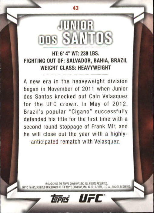 2013 Topps UFC Knockout Gold #43 Junior dos Santos back image