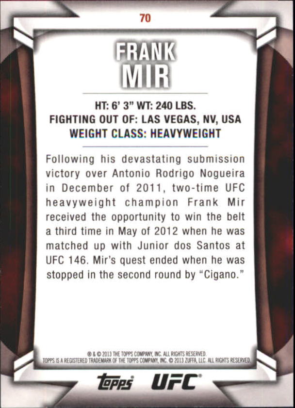 2013 Topps UFC Knockout Green #70 Frank Mir back image