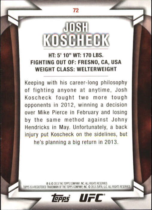 2013 Topps UFC Knockout Blue #72 Josh Koscheck back image