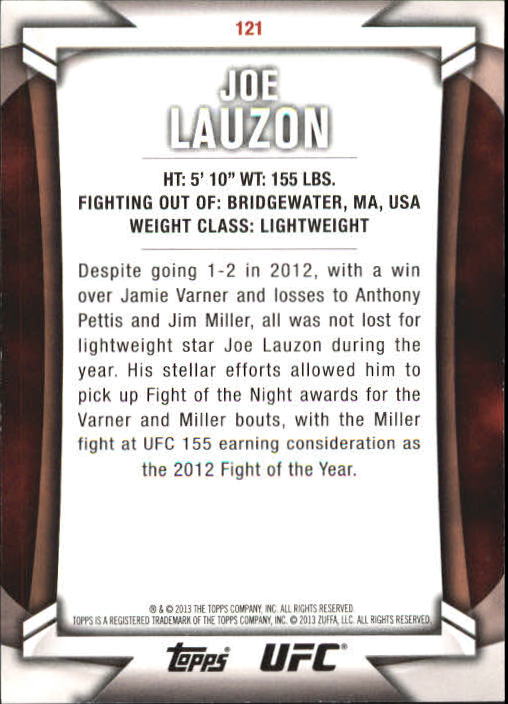 2013 Topps UFC Knockout Blue #121 Joe Lauzon back image