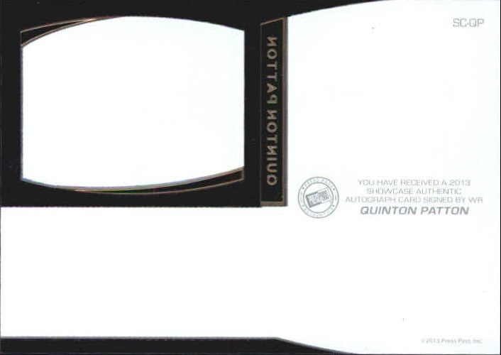 2013 Press Pass Showcase Blue #QP Quinton Patton/50 back image
