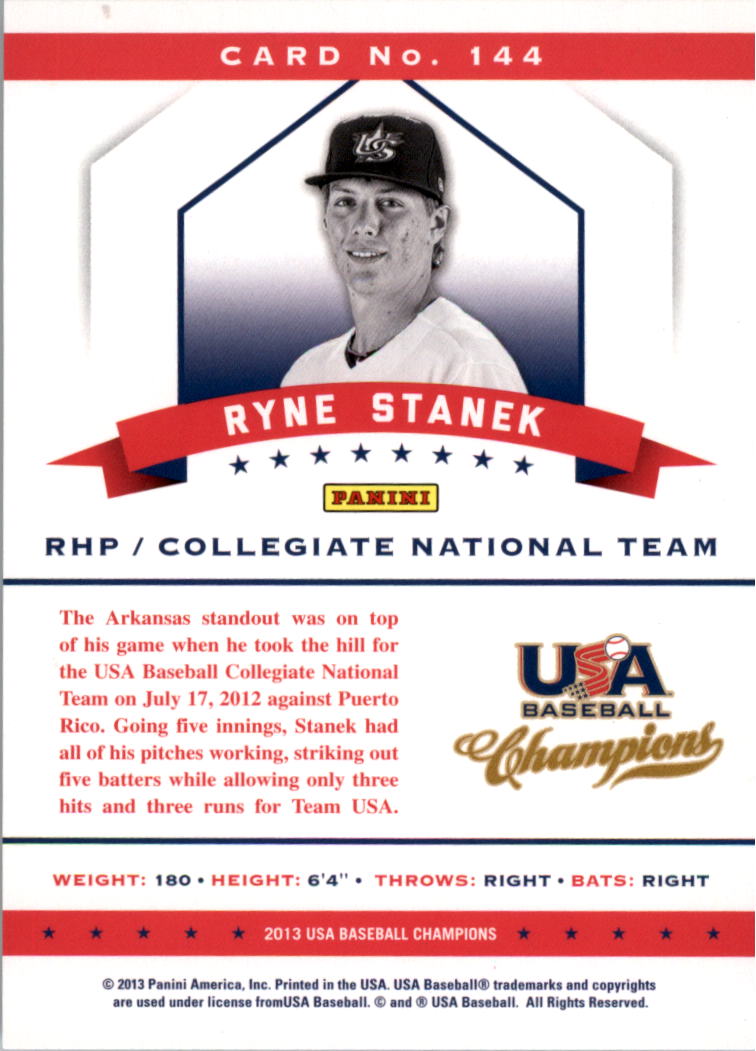 2013 USA Baseball Champions #144 Ryne Stanek back image