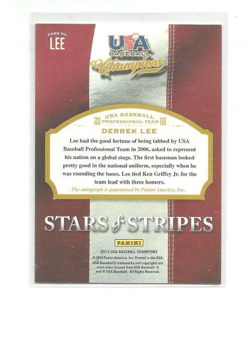 2013 USA Baseball Champions Stars and Stripes Signatures #24 Derrek Lee/473 back image