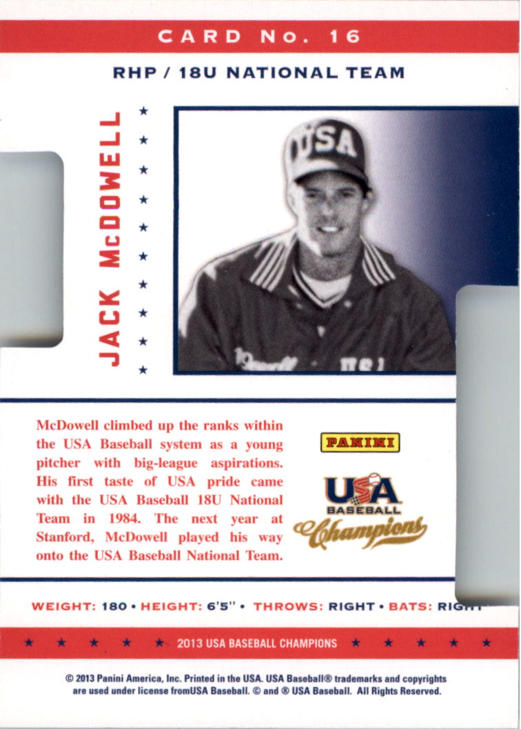 2013 USA Baseball Champions Legends Certified Die-Cuts Mirror Blue #16 Jack McDowell back image