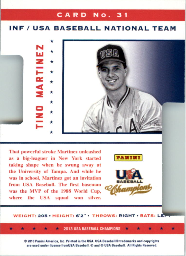 2013 USA Baseball Champions Legends Certified Die-Cuts Mirror Blue #31 Tino Martinez back image