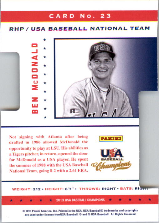 2013 USA Baseball Champions Legends Certified Die-Cuts Mirror Green #23 Ben McDonald back image