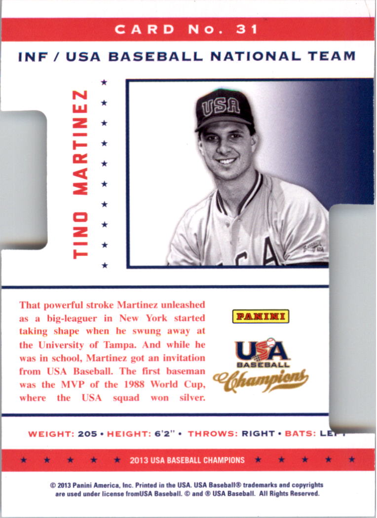 2013 USA Baseball Champions Legends Certified Die-Cuts Mirror Green #31 Tino Martinez back image