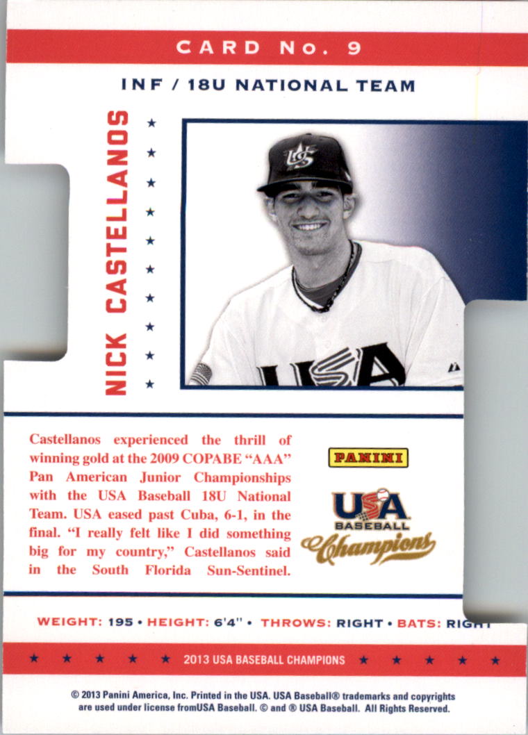 2013 USA Baseball Champions Legends Certified Die-Cuts Mirror Red #9 Nick Castellanos back image