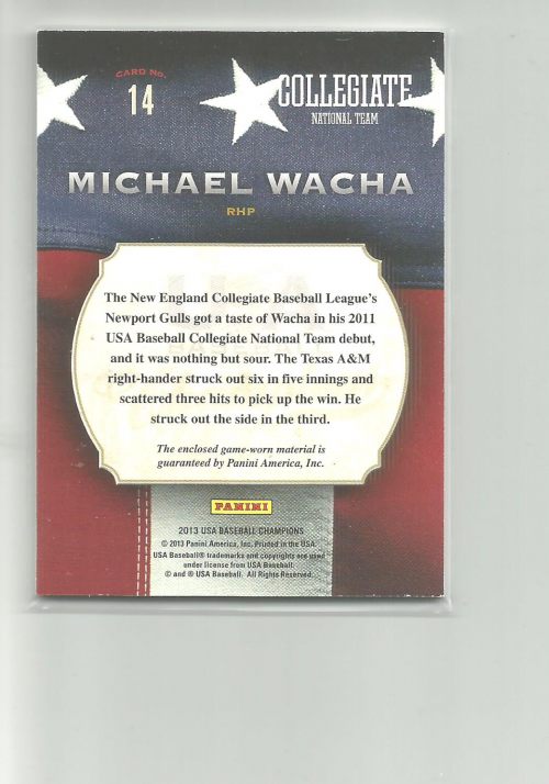 2013 USA Baseball Champions Game Gear Jerseys #14 Michael Wacha back image
