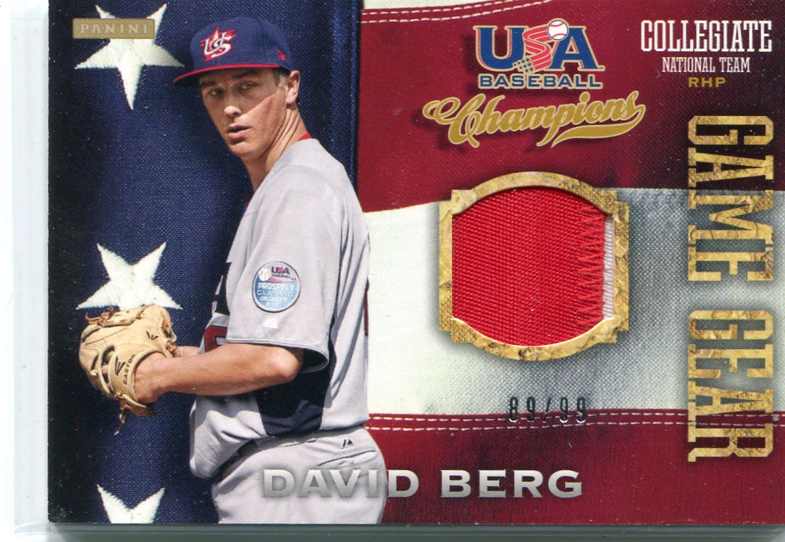 2013 USA Baseball Champions Game Gear Jerseys Prime #25 David Berg/99