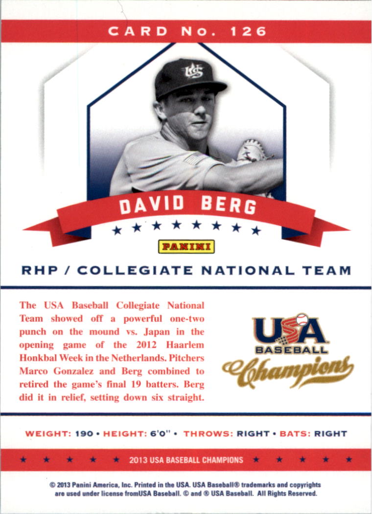2013 USA Baseball Champions National Team Mirror Blue #126 David Berg back image