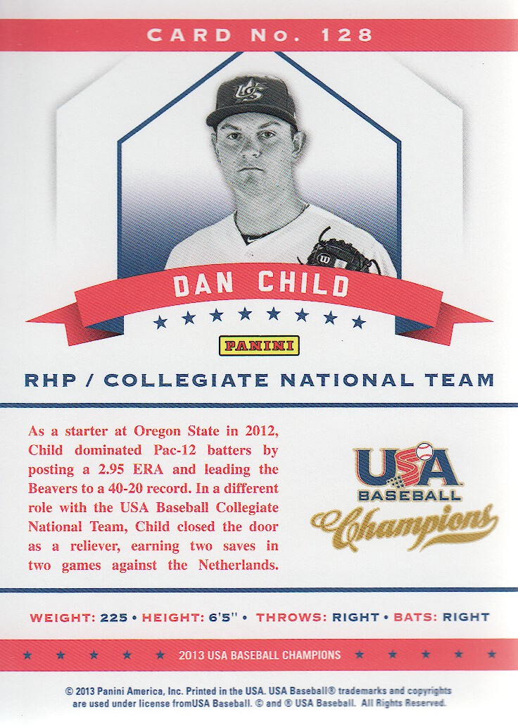 2013 USA Baseball Champions National Team Mirror Blue #128 Dan Child back image