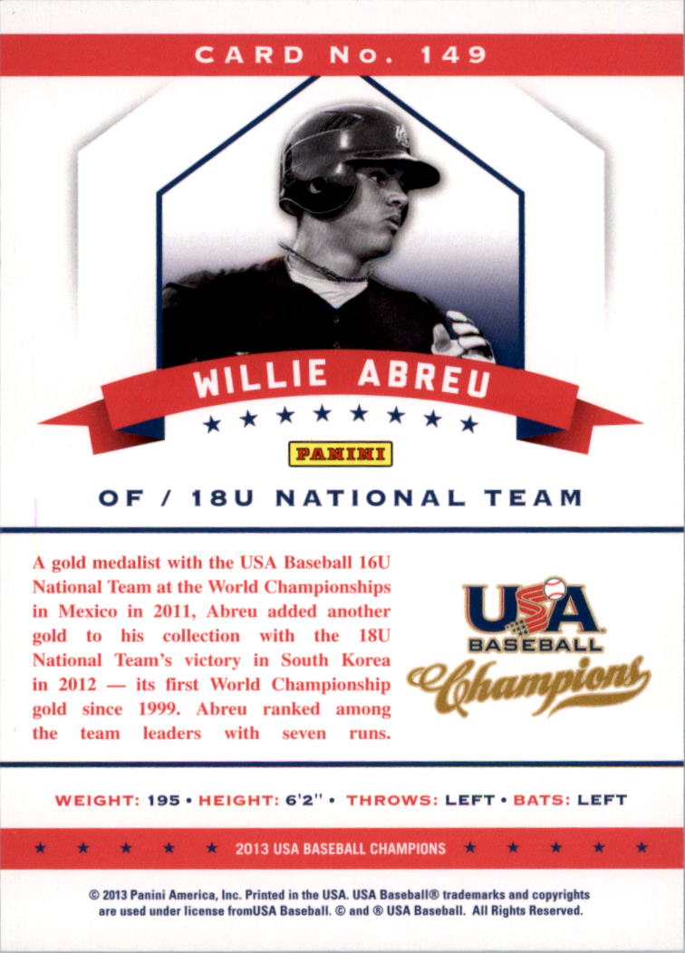 2013 USA Baseball Champions National Team Mirror Blue #149 Willie Abreu back image
