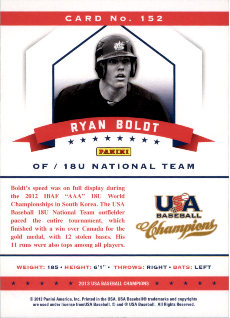 2013 USA Baseball Champions National Team Mirror Blue #152 Ryan Boldt back image